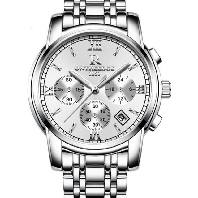 Veile Studios Stainless Steel Quartz Wrist Watch Men's Waterproof Analog Date Silver Watches
