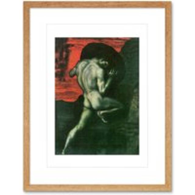 Wall Art Print Painting Von Stuck Sisyphus Old Master Framed Artwork Framed 9X7 Inch - Tan - W7 inch x H9 inch