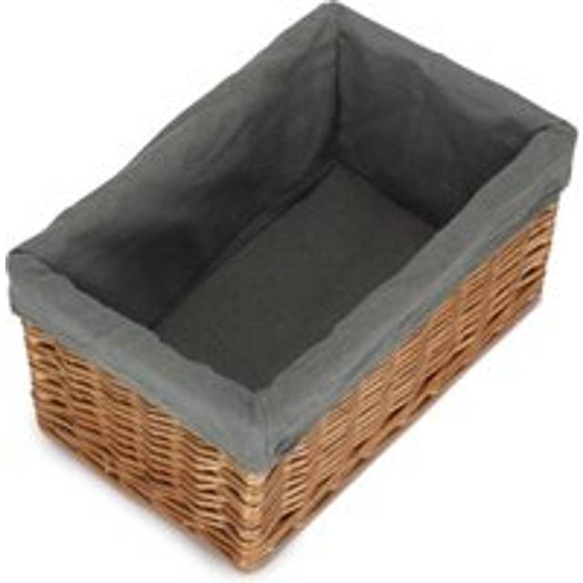 Double Steamed Grey Cotton Lined Willow Storage Baskets - Medium