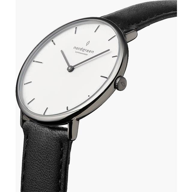 Nordgreen Men's Simple Watch - Silver Case - White Dial - Black Vegan Leather Watch Strap - 40mm