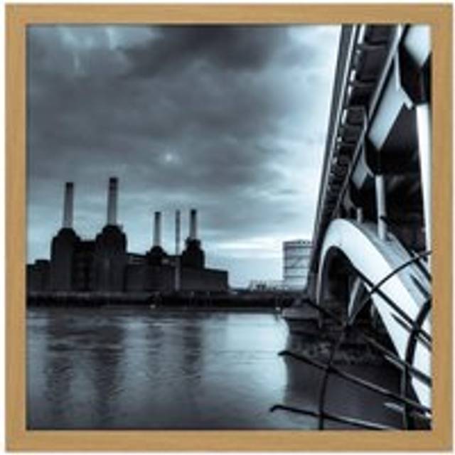Wall Art Print Warby Battersea Power Station At Night Photo Square Framed Picture 16X16 Inch - Tan - W16 inch x H16 inch