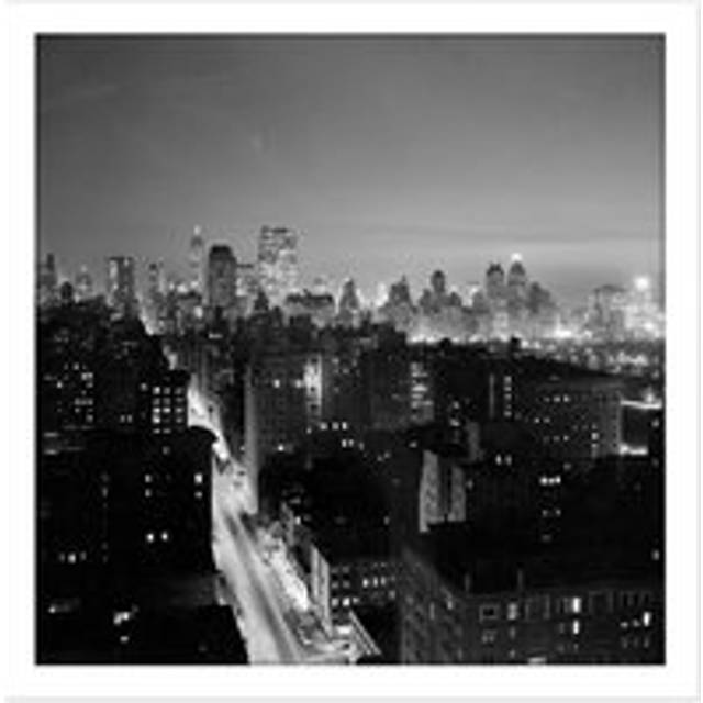 Wall Art Print Gottscho New York Madison Avenue Night 1937 Photo Square Framed Picture 16X16 Inch - White - W16 inch x H16 inch