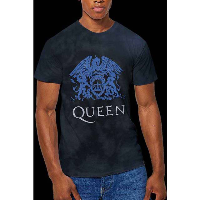 Rock off queen unisex t-shirt: blue crest (dip-dye) (small), black, s