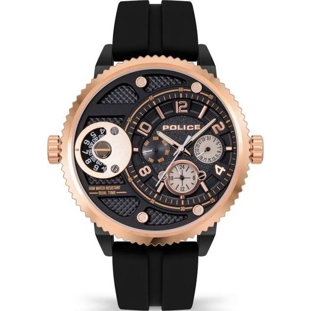 Police Ray Black/RGP Multi Dial Black Sili Strap Watch, Black, Men