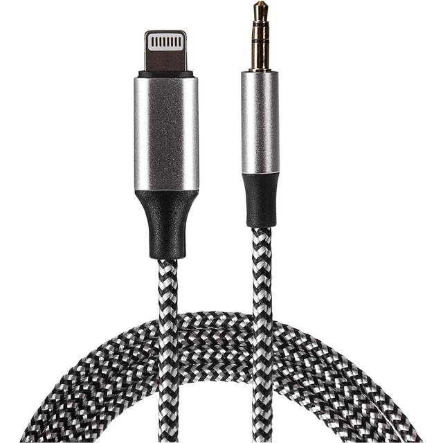 Maplin Lightning to 3.5mm Aux Stereo 3 Pole Jack Plug Braided Cable - Silver, 1m