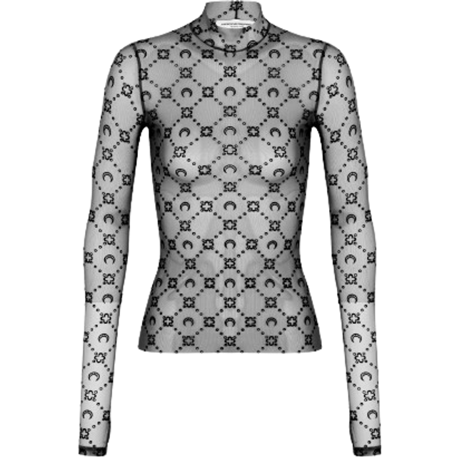 Moonogram-Flocked Mesh Top - Black (S)