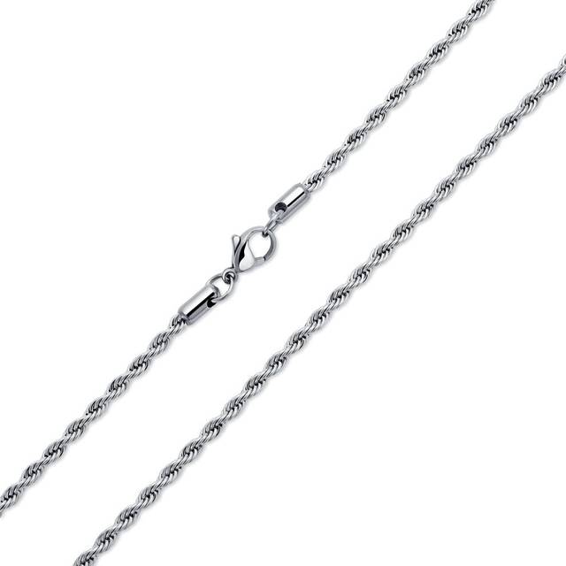 Unisex Classic Simple Strong 3MM 040 Gauge Strong Twist Cable Rope Chain Necklace for Men Black IP Silver Tone Stainless Steel 18 20 24 Inch