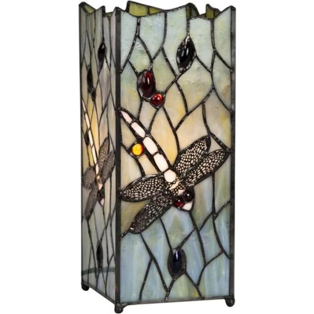 ValueLights Tiffany Dragonfly Square Table Lamp - Multi - 27.5 x 11 x 11cm