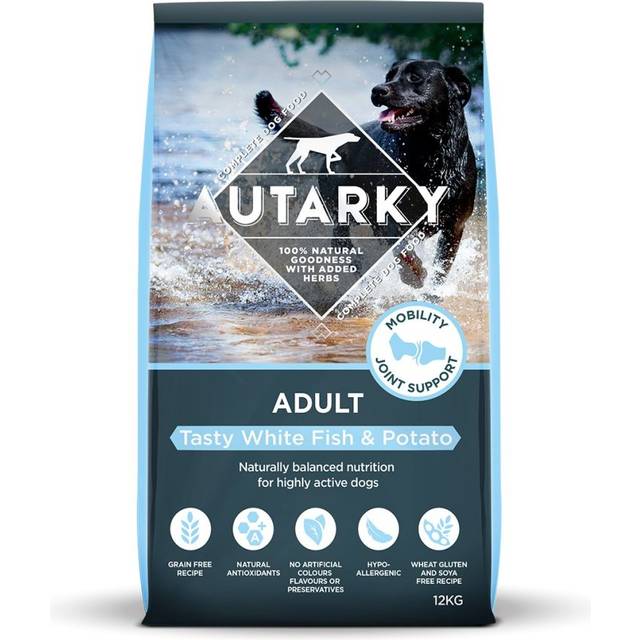 Autarky Grain Free Tasty White Fish and Potato Hypoallergenic Dry Dog Food with Mobility Joint Support, 12 kg