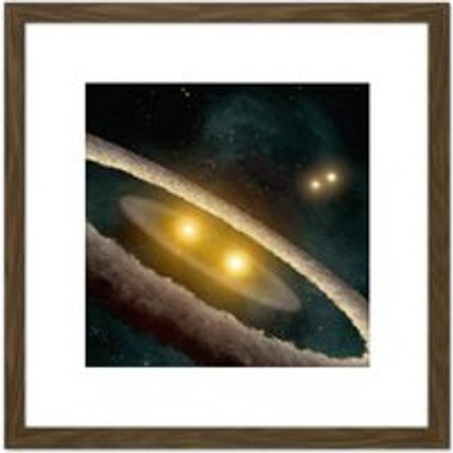 Space NASA HD98800 Binary Star System Illustration 8X8 Inch Square Wooden Framed Wall Art Print Picture with Mount - Brown - One Size