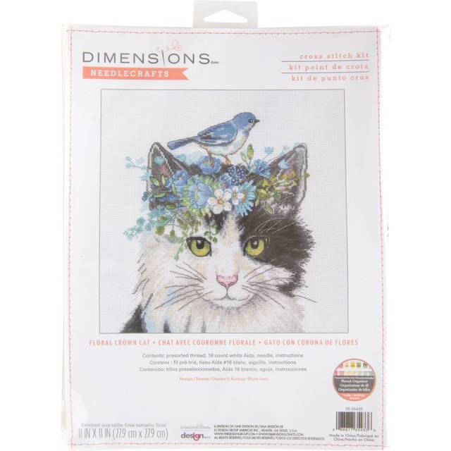 Dimensions Counted Cross Stitch Kit 11x11-floral Crown Cat 16 Count 70-35433
