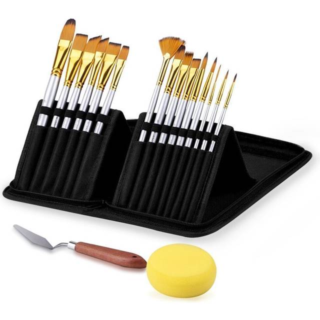 15 Pieces Artist Brush Set Paint Brushes, Sliver