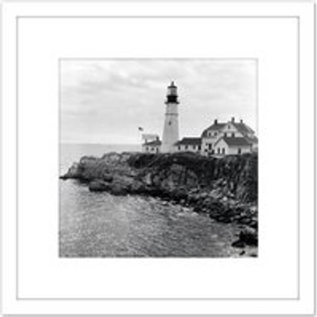 Berenice Abbott Lighthouse Maine Sea Coast Photo 8X8 Inch Square Wooden Framed Wall Art Print Picture with Mount - White - One Size