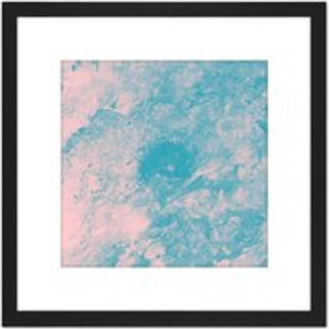 Pink Blue Clouds Abstract Sky 8X8 Inch Square Wooden Framed Wall Art Print Picture with Mount - Black - One Size