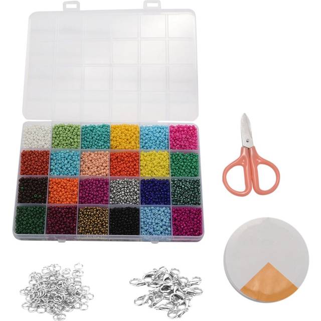 3Mm Bead,24 Assorted Colors Beading Glass Beads, 14400Pcs Tube Beads for Bracelets Kits with Container Box for DIY Jewelry Making