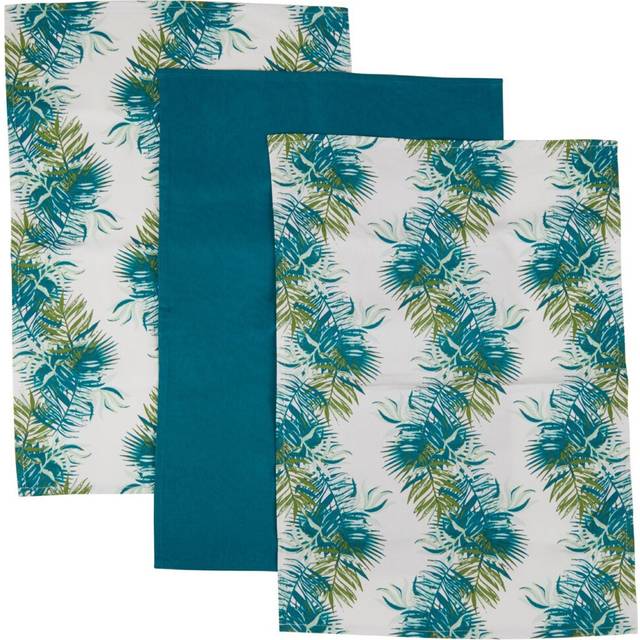 Premier Housewares - Interiors by Premier Set of 3 Winter Palm Cotton Tea Towels, 3 Piece Kitchen Towel Set, Absorbent Tea Towels, Colourful Towels