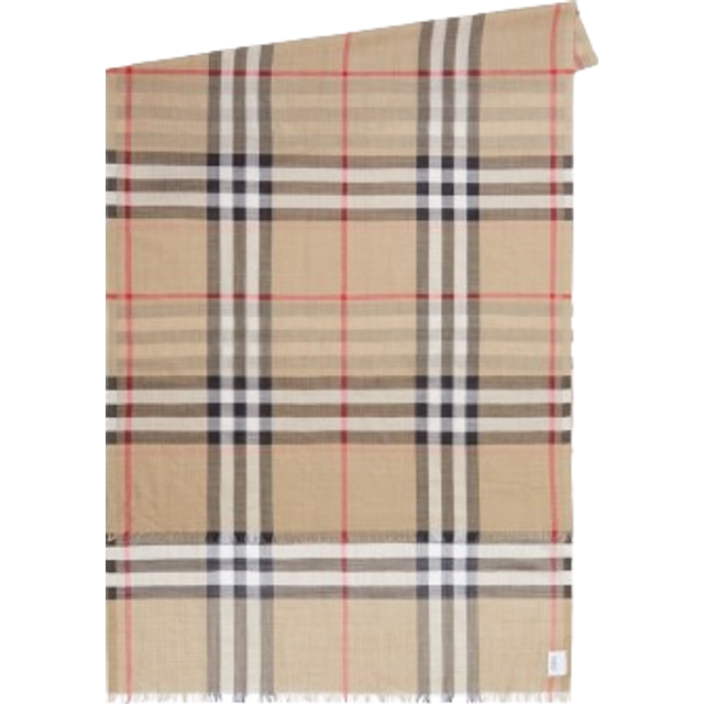 Burberry Womens Archive Beige Giant Check Fringed-trim Wool and Silk-blend Scarf 220x20cm