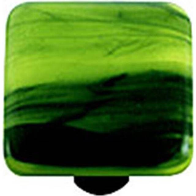 Black Swirl Spring Green Square Glass Cabinet Knob - Black Post
