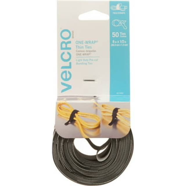"50 Cord & Cable One Wraps thin TieS 8""""""""x1/2"""""""" Nylon Straps Black Gray VELCRO 91590"