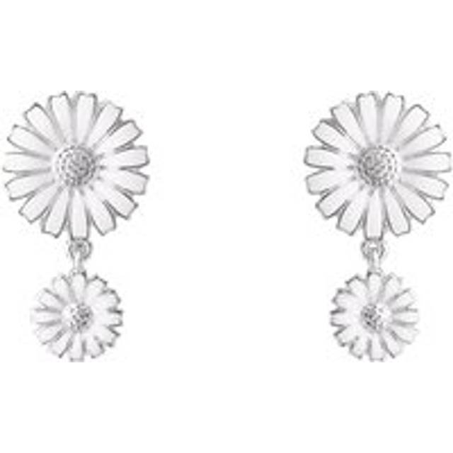 Georg Jensen Daisy Sterling Silver White Enamel Double Earrings