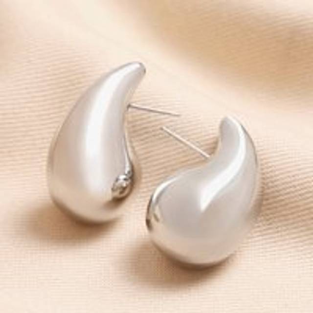 Stainless Steel Oversized Teardrop Stud Earrings - silver - one size