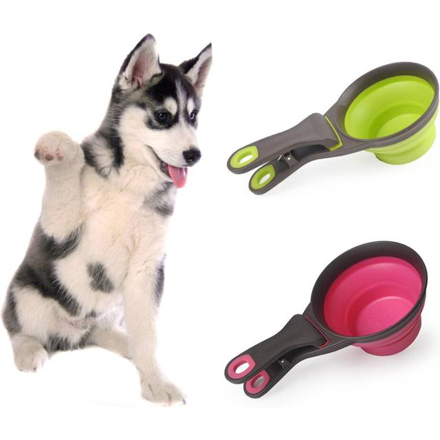 (Pink, L) 118/237/473ml Foldable Pet Cat Dog Feeding Food Scoop Clip Spoon Measuring Cup