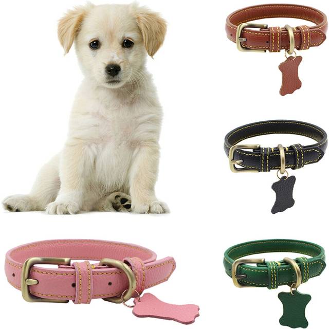 (Black, S) Pets Dog Puppy Adjustable Faux Leather Tags Collar Necklace Soft Neck Strap