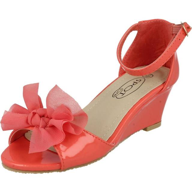 (UK 11 Child, Coral (Pink)) Girls Spot On Summer Wedge Sandals