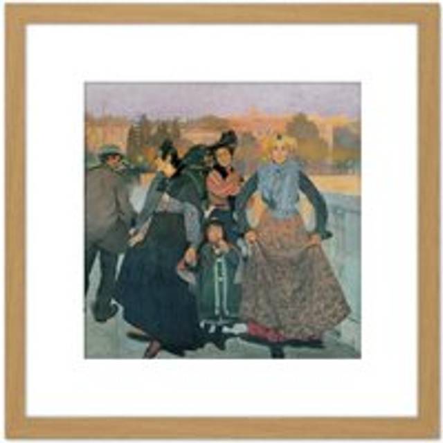 Anselmo Guinea Group Of People Vintage Painting 8X8 Inch Square Wooden Framed Wall Art Print Picture with Mount - Tan - One Size