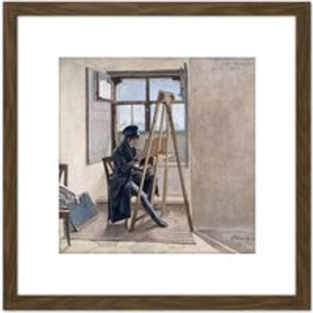 Erhard Portrait Painter Johann Klein At Easel Painting 8X8 Inch Square Wooden Framed Wall Art Print Picture with Mount - Brown - One Size
