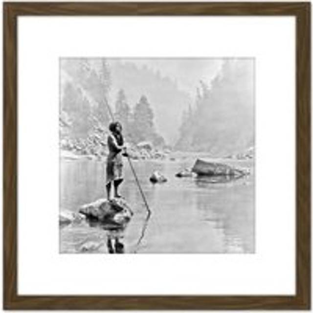 Curtis Native American Hupa Smoky Day Sugar Bowl Photo 8X8 Inch Square Wooden Framed Wall Art Print Picture with Mount - Brown - One Size