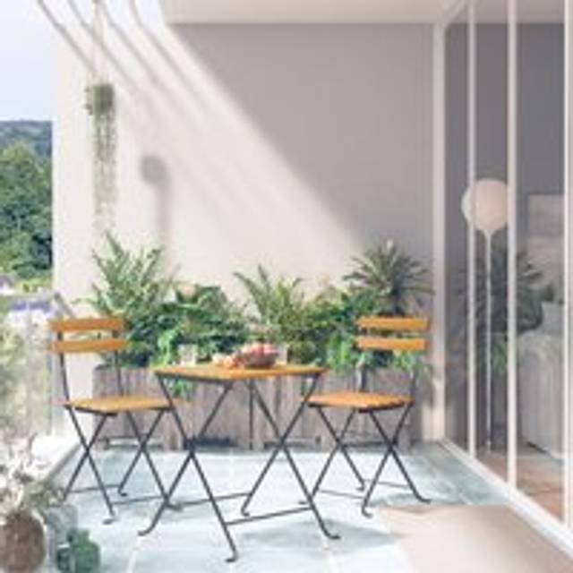 3 Piece Folding Bistro Set Solid Acacia Wood - Brown - One Size