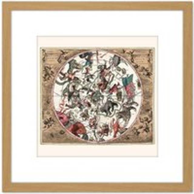 Map Keller 1708 Star Constellations Space Pictorial 8X8 Inch Square Wooden Framed Wall Art Print Picture with Mount - Tan - One Size