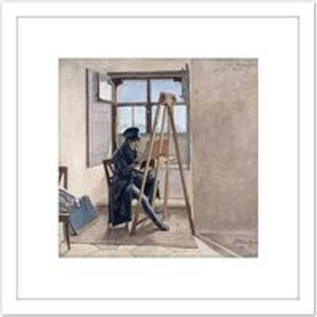 Erhard Portrait Painter Johann Klein At Easel Painting 8X8 Inch Square Wooden Framed Wall Art Print Picture with Mount - White - One Size