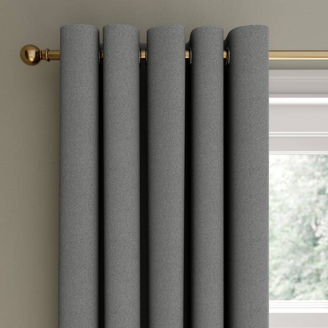 Rotterdam Herringbone Blackout Eyelet Curtains - Steeple Grey