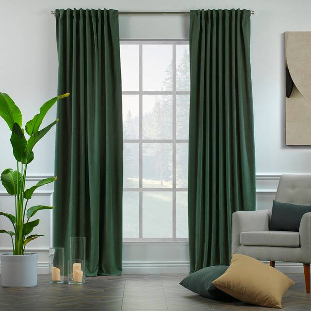 Extra Long & Extra Wide Decorative Curtain Single Panel - Dark Green (140cm Width x 245cm Drop)