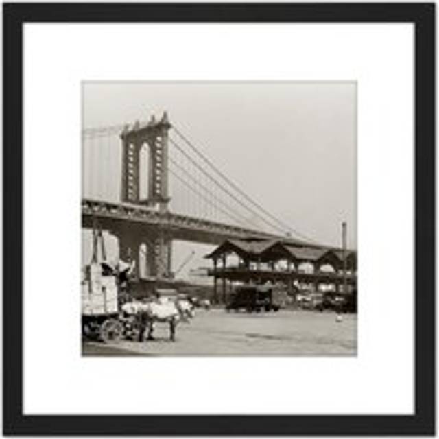 Berenice Abbott South St Manhattan Bridge Photo 8X8 Inch Square Wooden Framed Wall Art Print Picture with Mount - Black - One Size