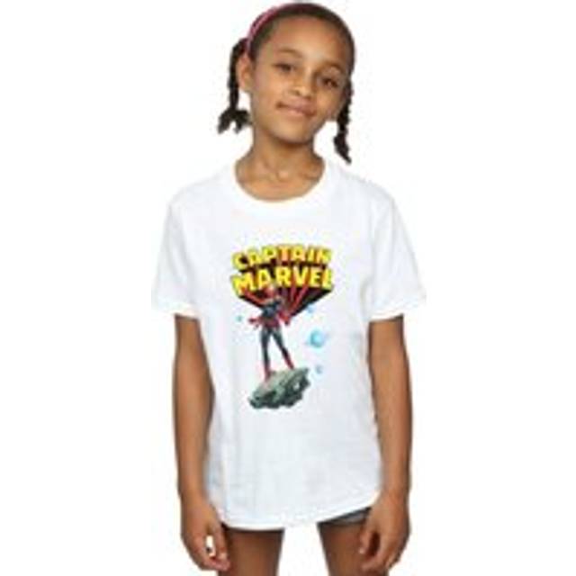 (12-13 Years, White) Marvel Girls Captain Marvel Space Pose Cotton T-Shirt