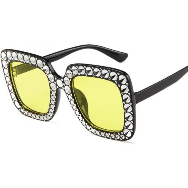 Universal For All Seasons Oversize Square Sparkling Sunglasses Retro Thick Frame Sunglasses, Black-yellow