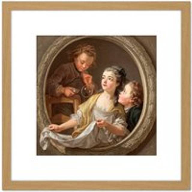 Painting Van Loo Soap Bubbles 8X8 Inch Square Wooden Framed Wall Art Print Picture with Mount - Tan - One Size