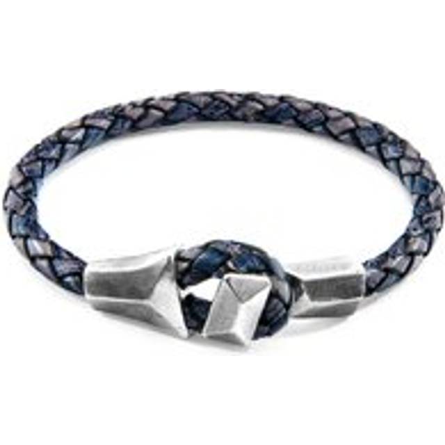Alderney Silver and Braided Leather Bracelet - Blue - 23cm