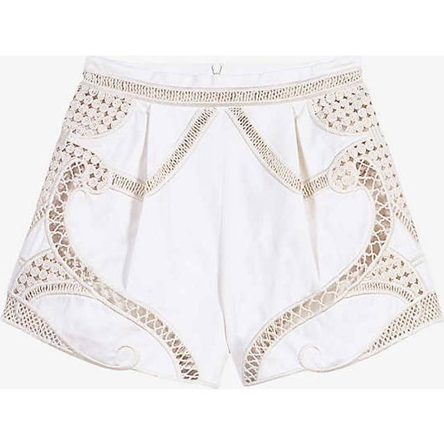 Maje Womens Blanc Crochet-panel High-rise Cotton Shorts 10 - BLANC
