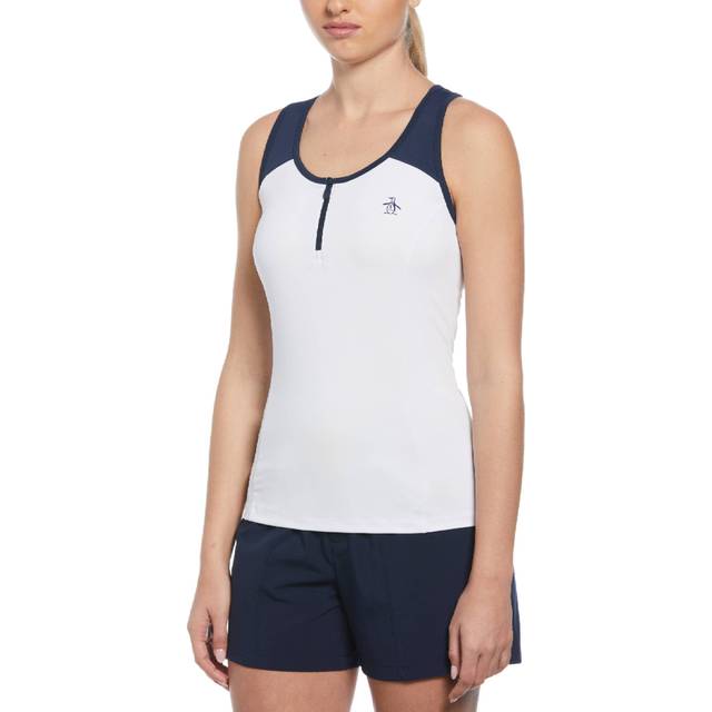 Original Penguin Women's Color Block Quarter Zip Tennis Tank Top in Bright White, Size Small, Recycled Polyester/Elastane (S)