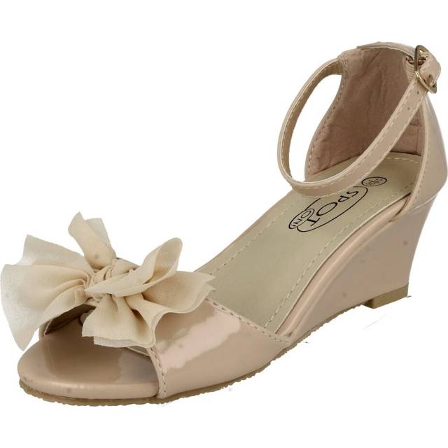(UK 11 Child, Nude (Beige)) Girls Spot On Summer Wedge Sandals