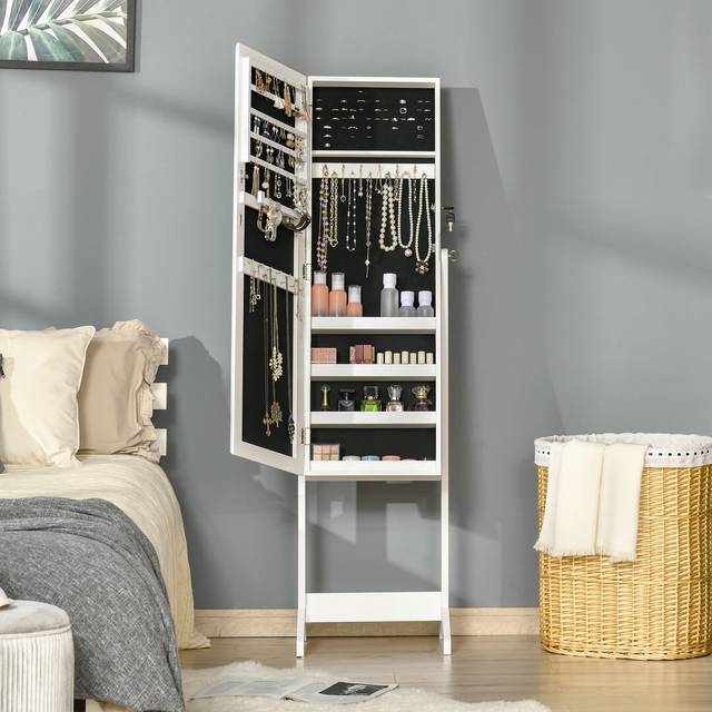 Jewellery Armoire with Mirror - White (151.5cm H X 46cm W X 36.5cm D)