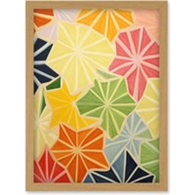 Wall Art Print Colourful Slices of Star Fruit Bright Watercolour Painting Abstract Carambola Kitchen Artwork Framed A4 - Tan - A4
