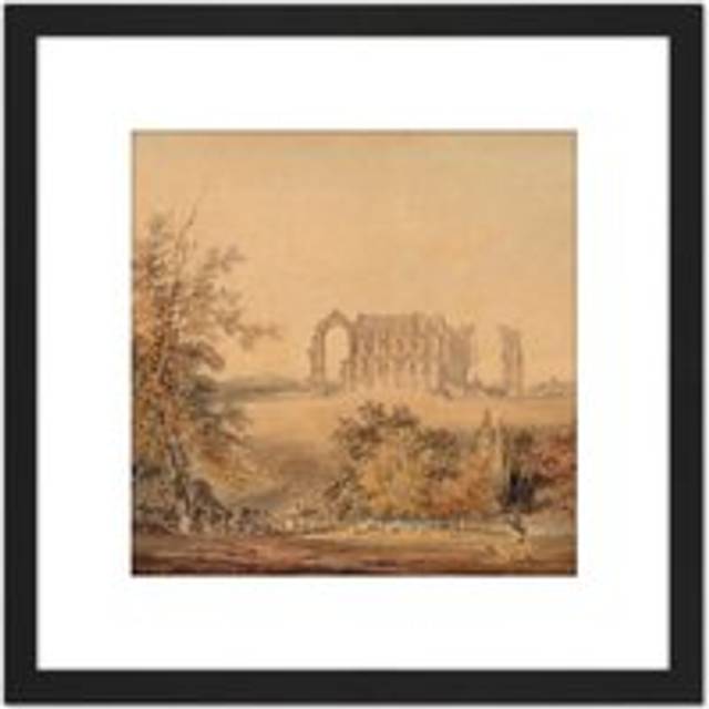 Turner Malmesbury Abbey From The South 1794 Painting 8X8 Inch Square Wooden Framed Wall Art Print Picture with Mount - Black - One Size