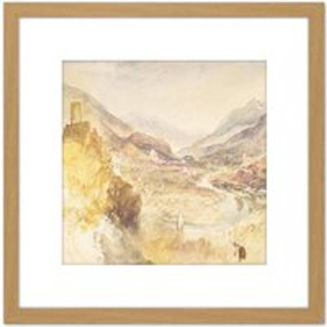 Turner Chatel Argent Val D'Aosta Above Villeneuve Painting 8X8 Inch Square Wooden Framed Wall Art Print Picture with Mount - Tan - One Size
