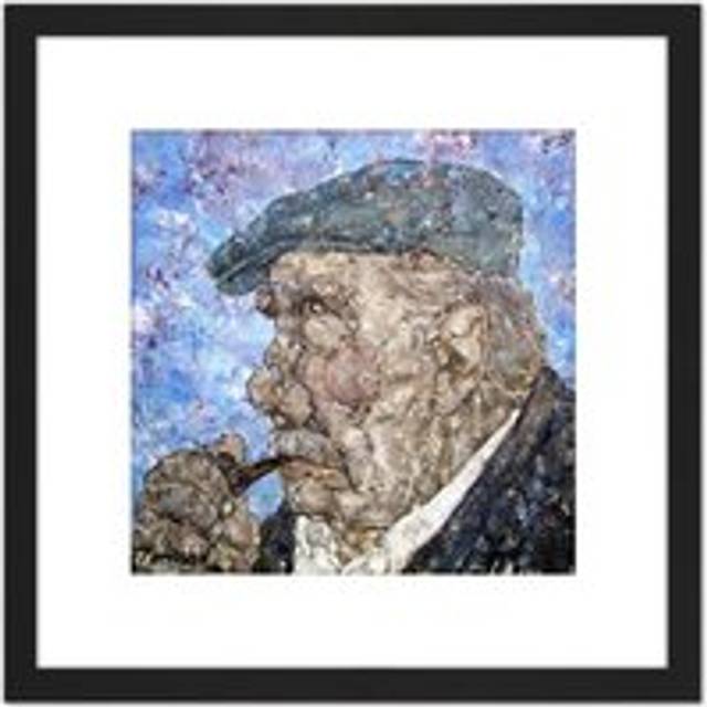 Akira Tanaka Le Fumeur De Pipe Circa 1981 8X8 Inch Square Wooden Framed Wall Art Print Picture with Mount - Black - One Size