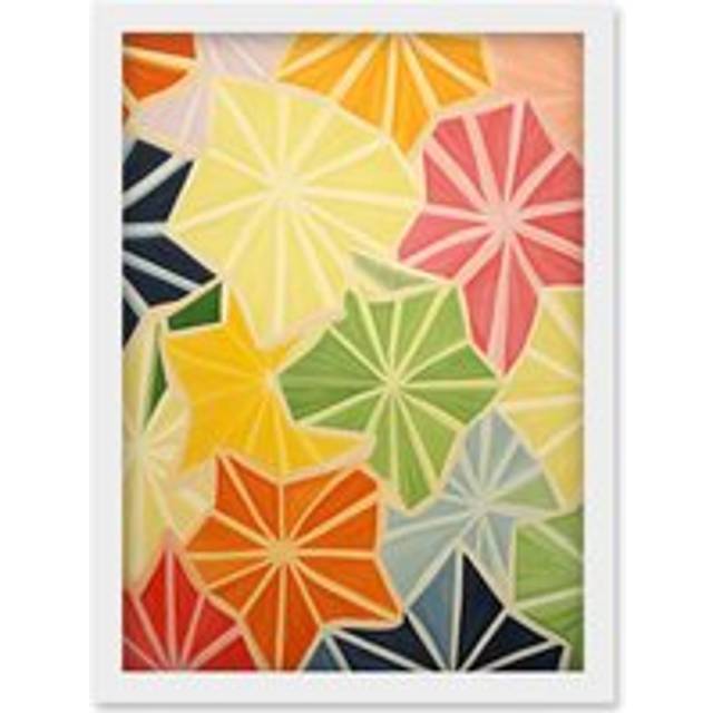 Wall Art Print Colourful Slices of Star Fruit Bright Watercolour Painting Abstract Carambola Kitchen Artwork Framed A4 - White - A4